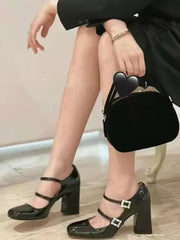 Elegant Patent Leather Square Toe Lace Up Vintage Shoes