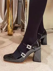 Elegant Patent Leather Square Toe Lace Up Vintage Shoes