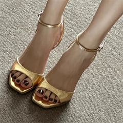 Elegant Peep Toe Patent Leather Ankle Strap Buckle Strap High Heel Sandals