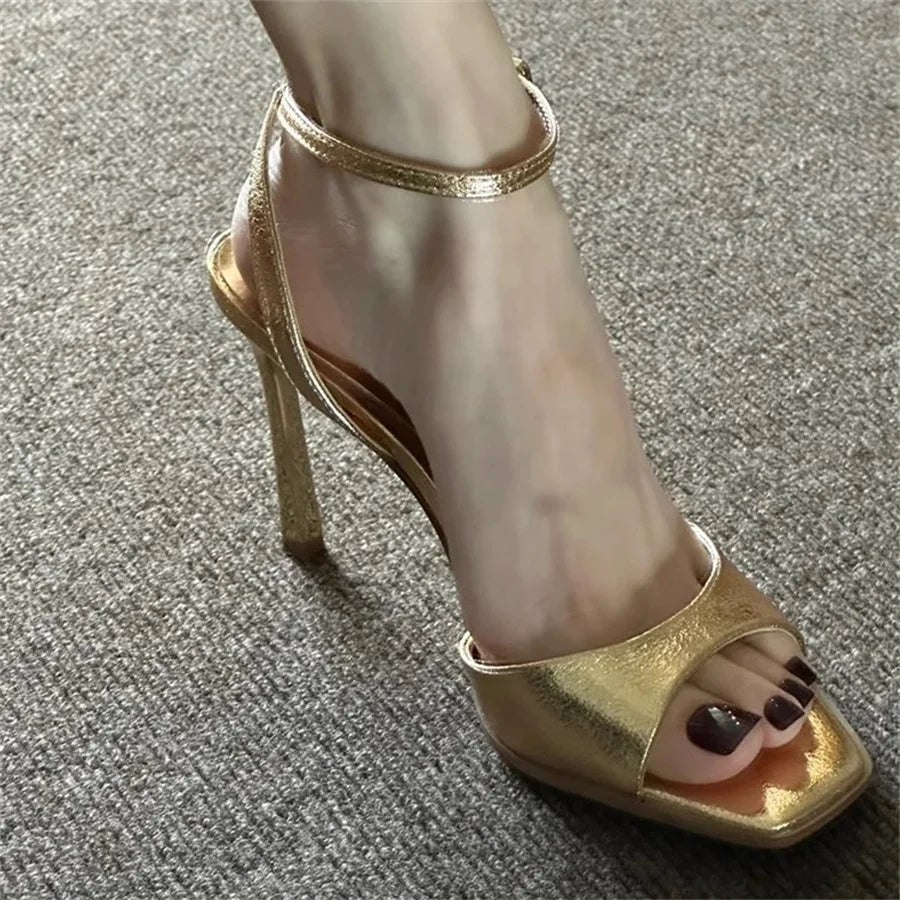 Elegant Peep Toe Patent Leather Ankle Strap Buckle Strap High Heel Sandals