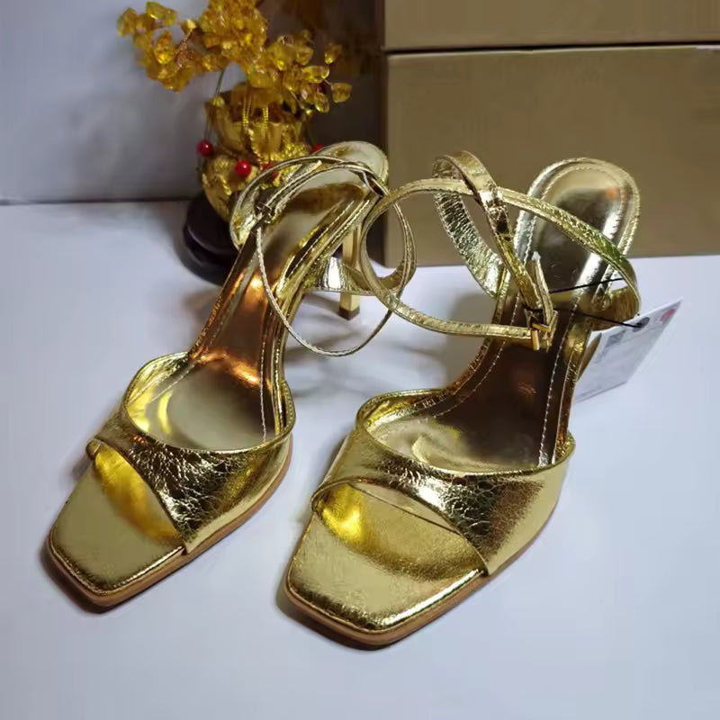 Elegant Peep Toe Patent Leather Ankle Strap Buckle Strap High Heel Sandals