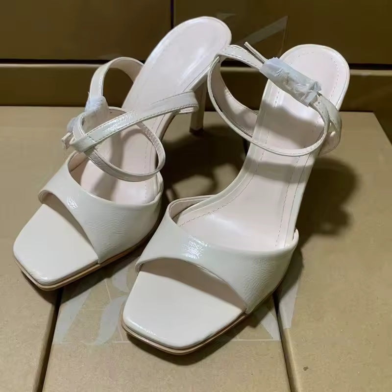Elegant Peep Toe Patent Leather Ankle Strap Buckle Strap High Heel Sandals