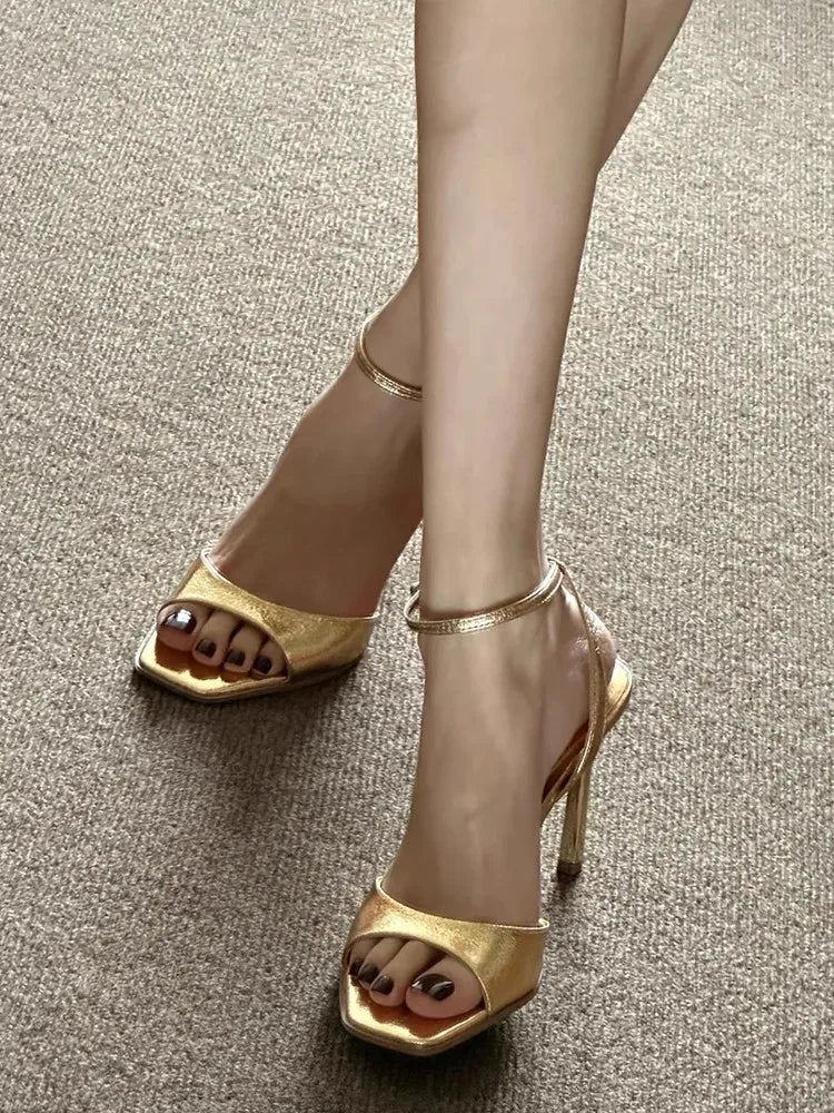 Elegant Peep Toe Patent Leather Ankle Strap Buckle Strap High Heel Sandals