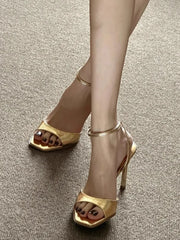 Elegant Peep Toe Patent Leather Ankle Strap Buckle Strap High Heel Sandals