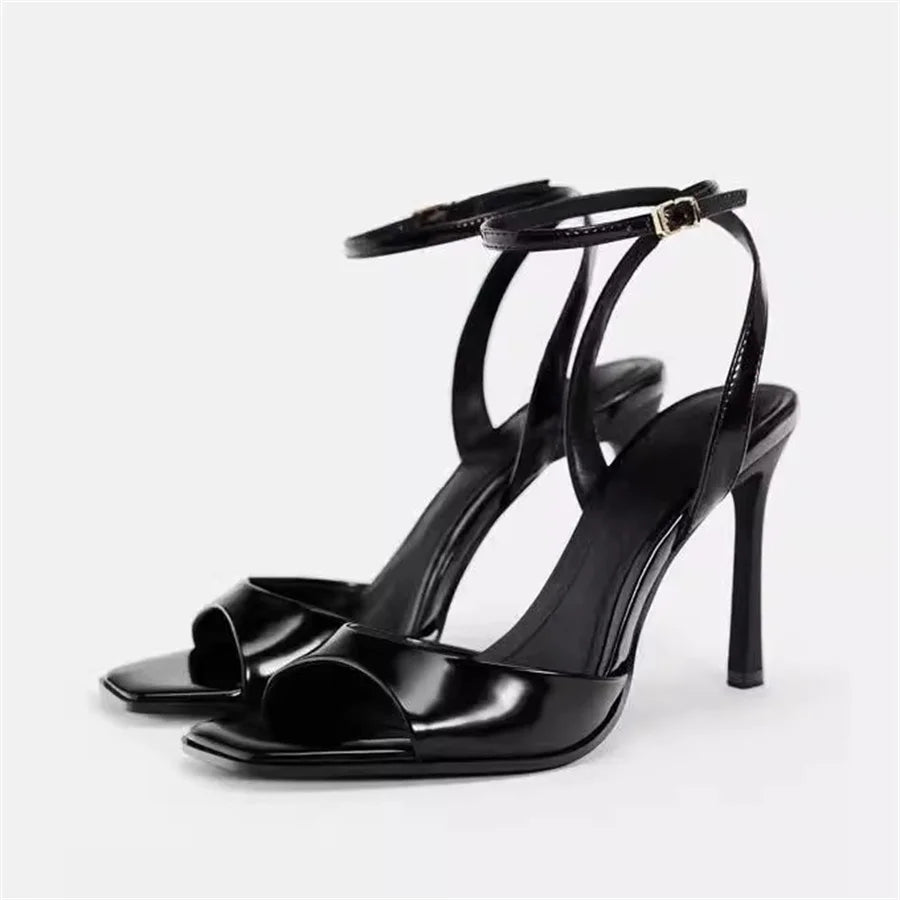 Elegant Peep Toe Patent Leather Ankle Strap Buckle Strap High Heel Sandals