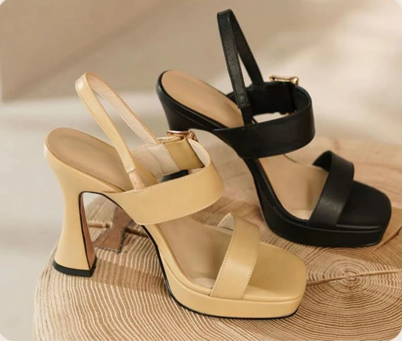 Elegant Back Strap Microfiber Platform Kitten Stiletto High Heeled Sandal