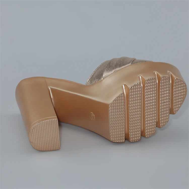 Elegant Platform Slides Open Head Bow Evening Party High Heels Sandal