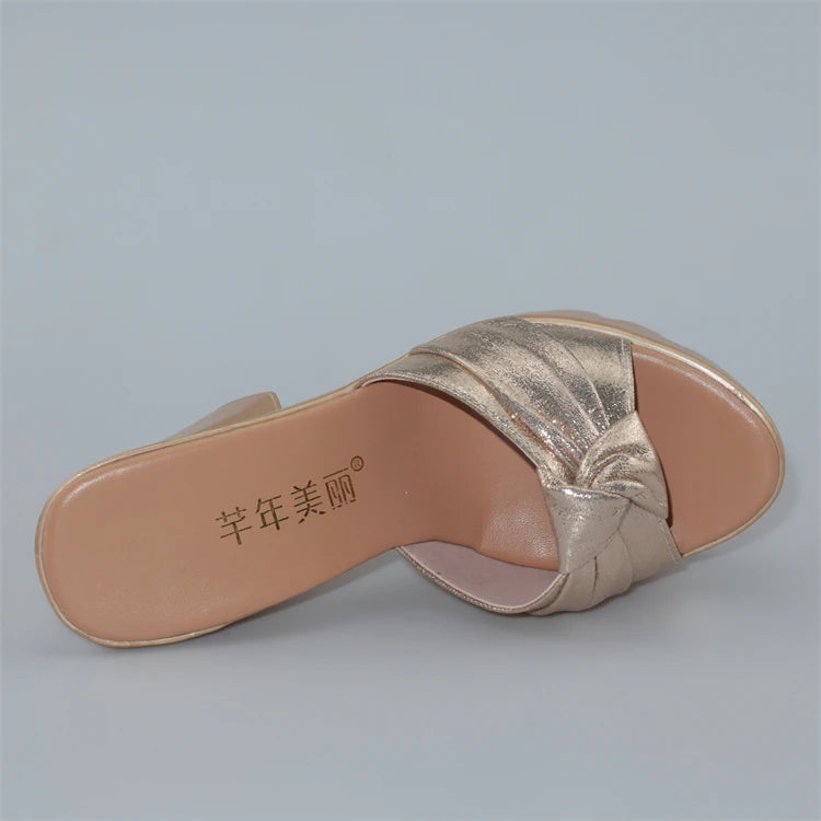 Elegant Platform Slides Open Head Bow Evening Party High Heels Sandal