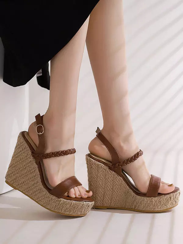 Elegant Platform Solid Color Open Toe Wedge Sandals