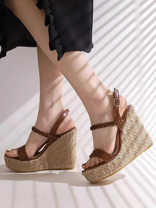 Elegant Platform Solid Color Open Toe Wedge Sandals