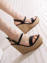 Elegant Platform Solid Color Open Toe Wedge Sandals