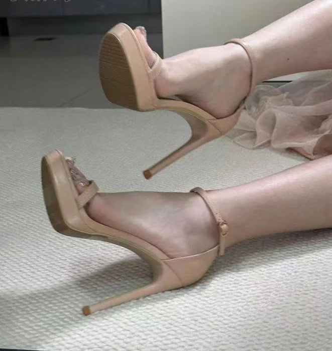 Elegant Platform Waterproof Stiletto Open-Toe Ultra-High Heels Pumps