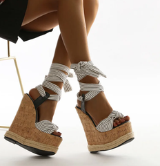 Elegant Platform Wedges Ankle Lace-Up Open Toe High Heels