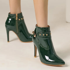 Elegant Point Waterproof Patent Leather Fashion Ankle Boots