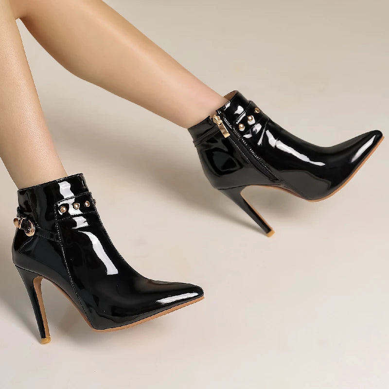 Elegant Point Waterproof Patent Leather Fashion Ankle Boots