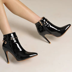 Elegant Point Waterproof Patent Leather Fashion Ankle Boots