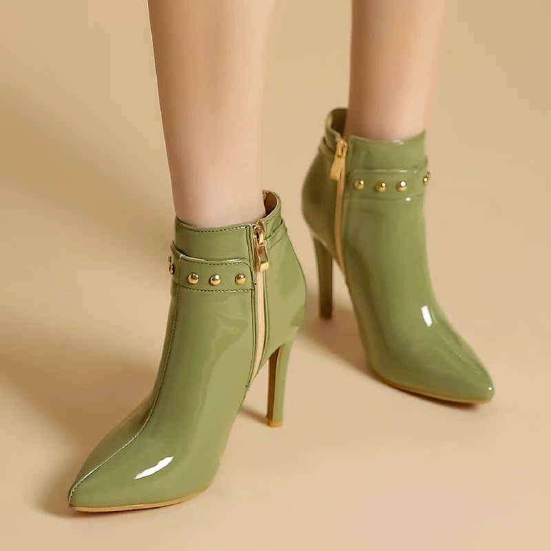 Elegant Point Waterproof Patent Leather Fashion Ankle Boots