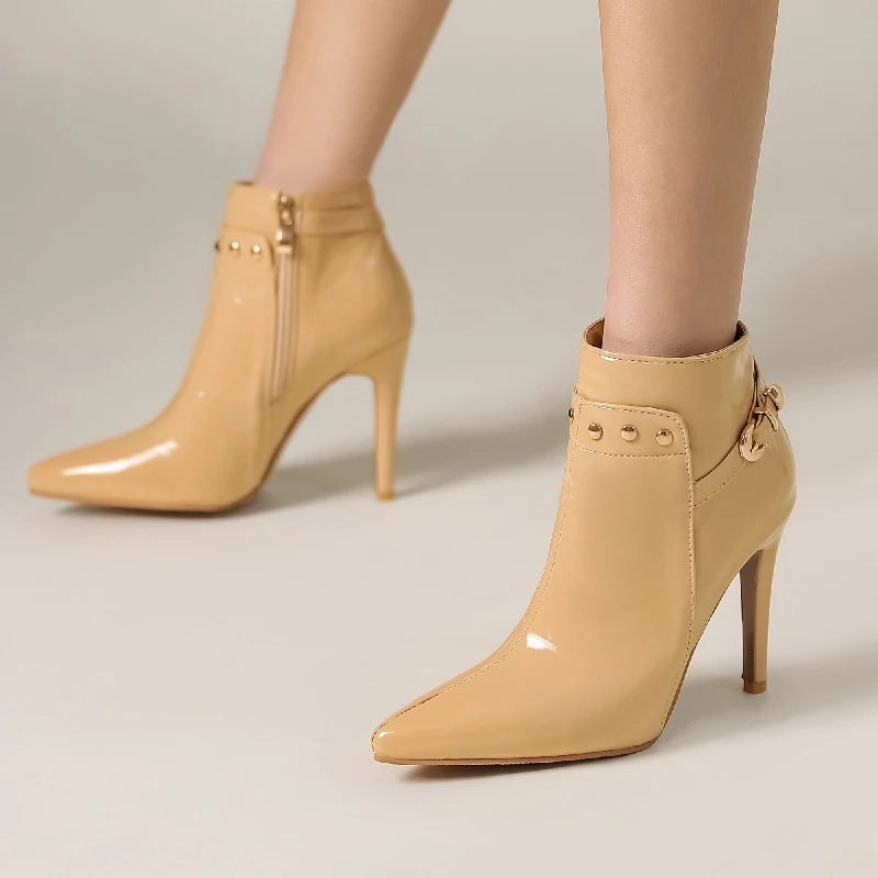 Elegant Point Waterproof Patent Leather Fashion Ankle Boots
