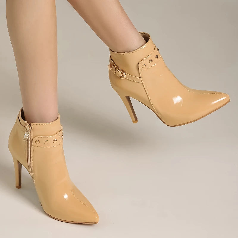 Elegant Point Waterproof Patent Leather Fashion Ankle Boots