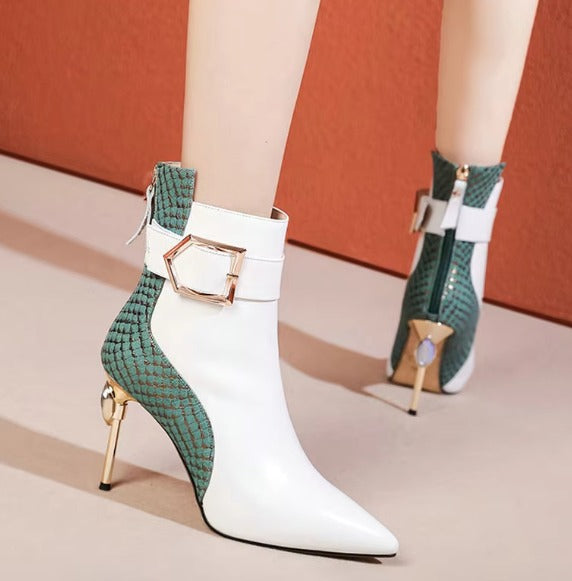 Elegant Pointed Back Zipper Stiletto High Heel Short Boots