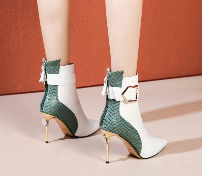 Elegant Pointed Back Zipper Stiletto High Heel Short Boots