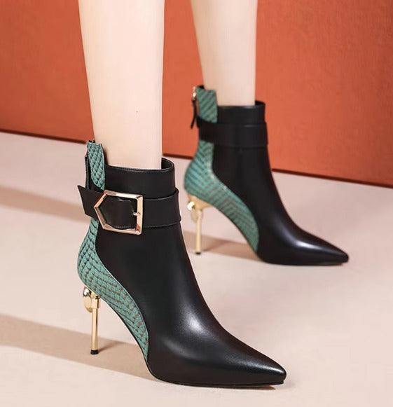 Elegant Pointed Back Zipper Stiletto High Heel Short Boots
