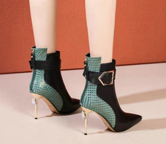 Elegant Pointed Back Zipper Stiletto High Heel Short Boots