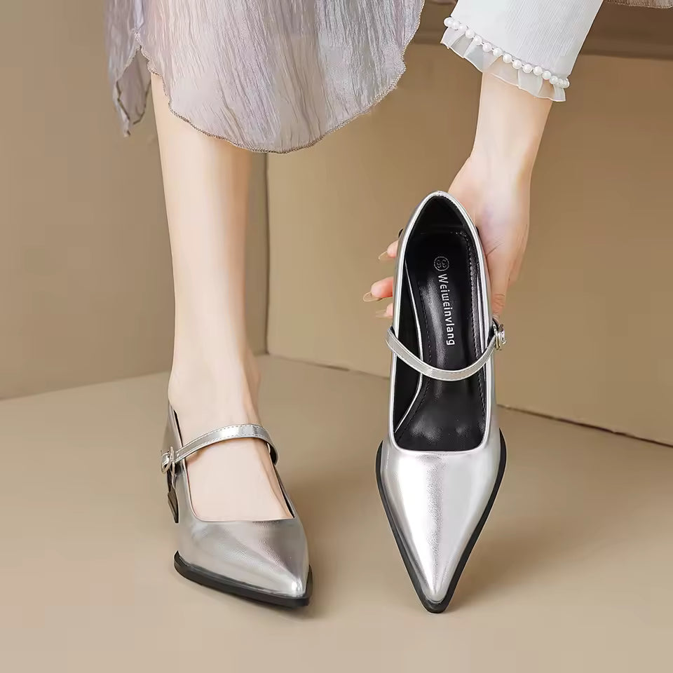 Elegant Pointed Club Party Bonded Leather Shallow High Heels Sandals
