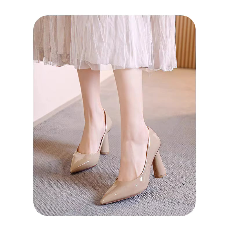 Elegant Pointed Toe Banquet Wedding Round High Heels