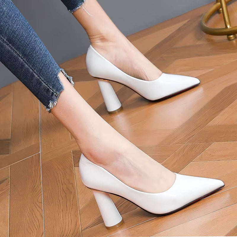 Elegant Pointed Toe Banquet Wedding Round High Heels