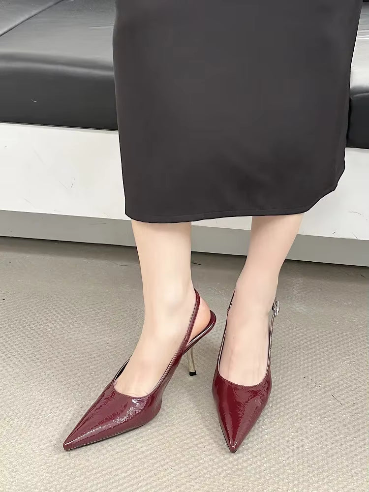 Elegant Pointed Toe Belt Buckle Street Thin Low Heels