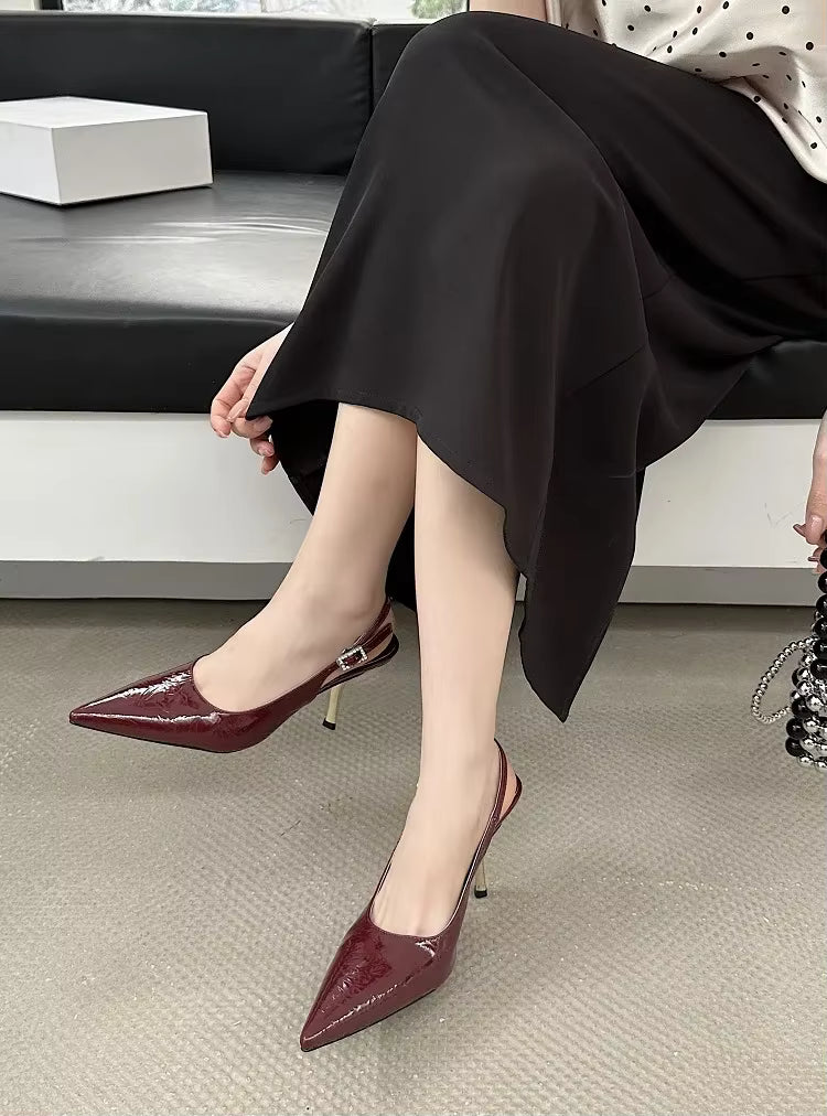 Elegant Pointed Toe Belt Buckle Street Thin Low Heels