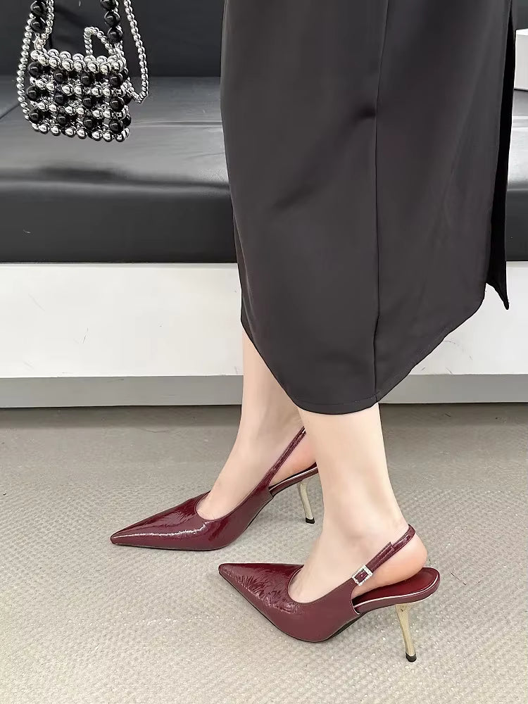 Elegant Pointed Toe Belt Buckle Street Thin Low Heels