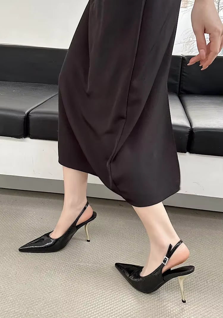 Elegant Pointed Toe Belt Buckle Street Thin Low Heels