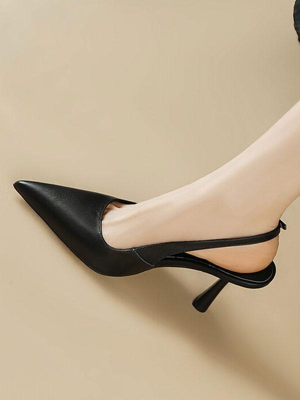 Elegant Pointed Toe Buckle Chain Detail Slingback High Heels