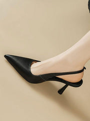 Elegant Pointed Toe Buckle Chain Detail Slingback High Heels