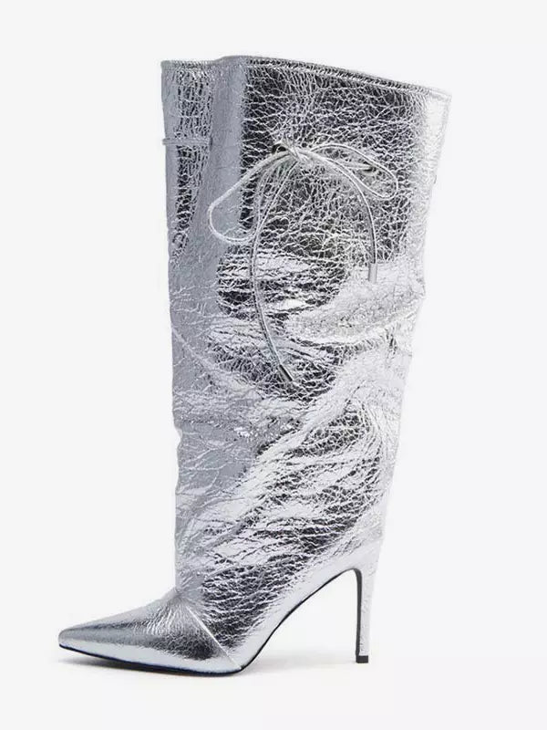 Elegant Pointed Toe Lace Up Wide Calf Stiletto High Heel Boots