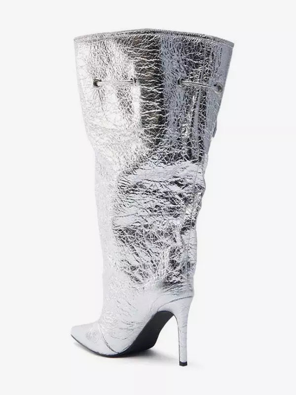Elegant Pointed Toe Lace Up Wide Calf Stiletto High Heel Boots