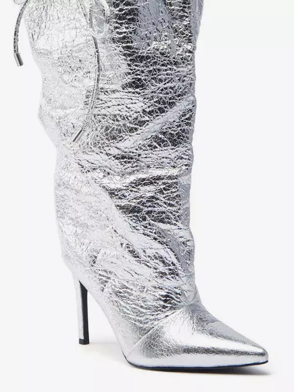 Elegant Pointed Toe Lace Up Wide Calf Stiletto High Heel Boots