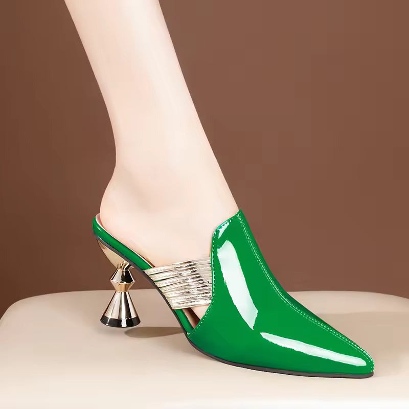 Elegant Pointed Toe Metal Outdoors Mules High Heel Shoes