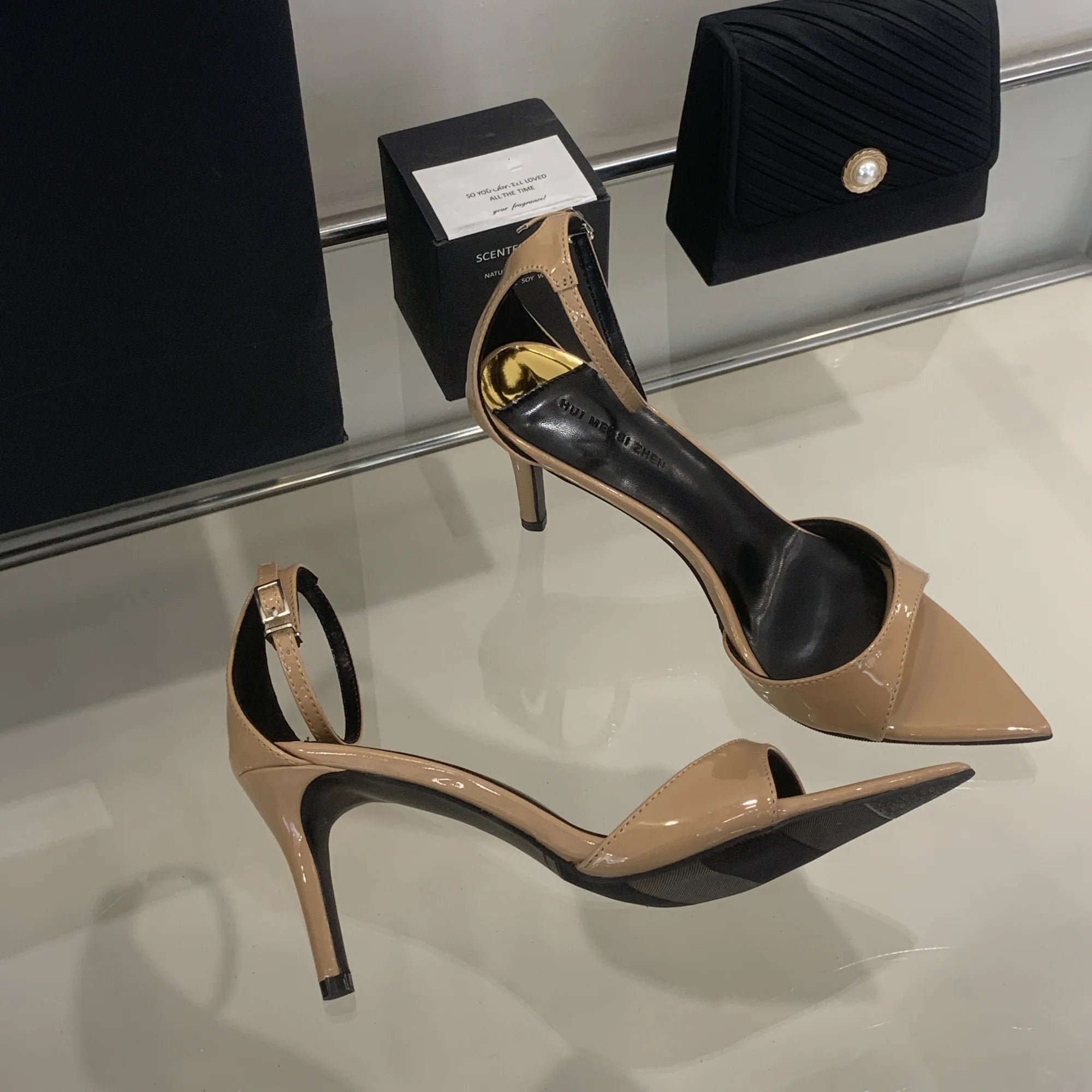 Elegant Pointed Toe Patent Leather Buckle Party High Heeled Sandals