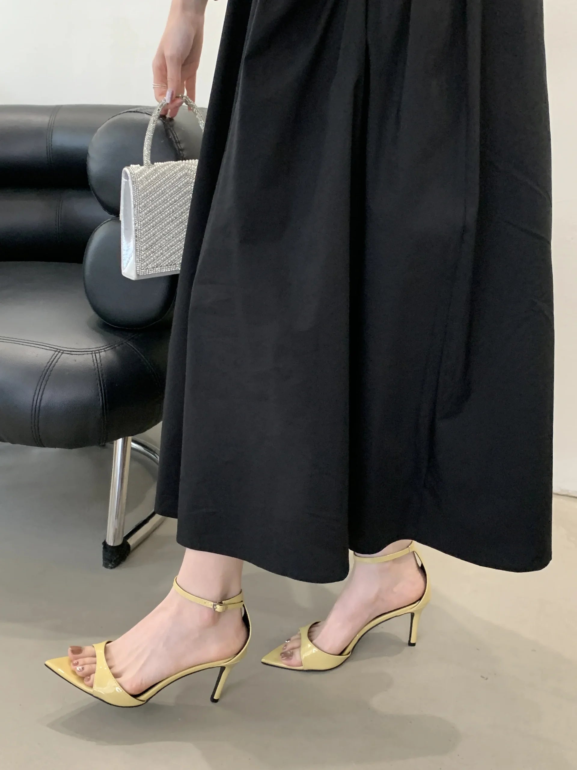 Elegant Pointed Toe Patent Leather Buckle Party High Heeled Sandals