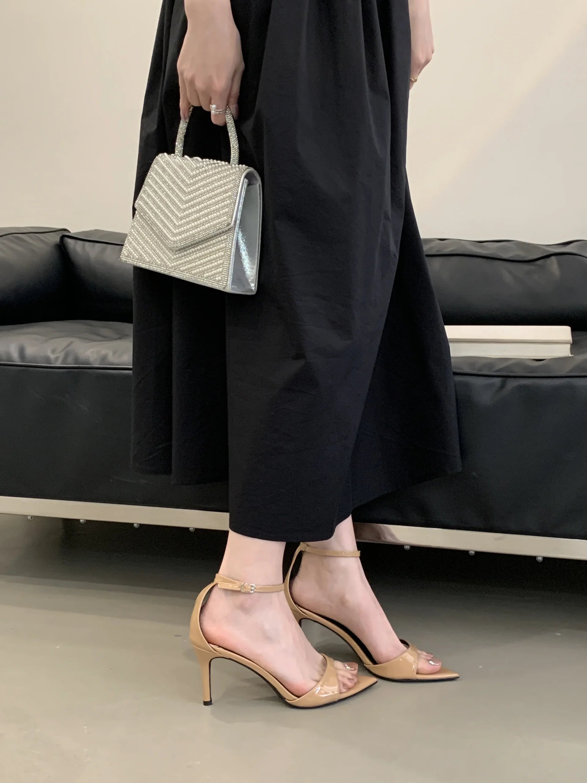 Elegant Pointed Toe Patent Leather Buckle Party High Heeled Sandals