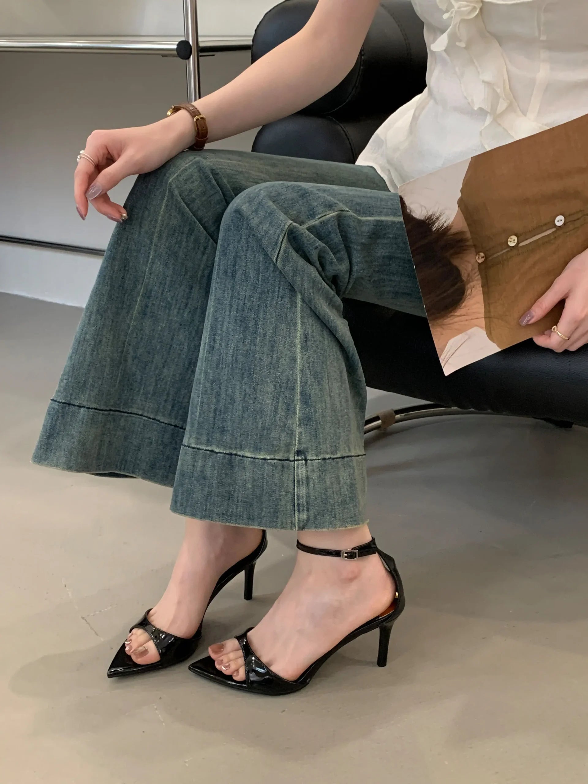 Elegant Pointed Toe Patent Leather Buckle Party High Heeled Sandals