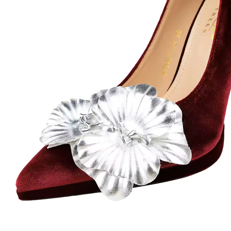 Elegant Pointed Toe SLIP-ON Upper Flower Design Stiletto Pumps Thin Heels
