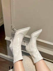 Elegant Pointed Toe Soft Leather Short Socks Ankle Boots