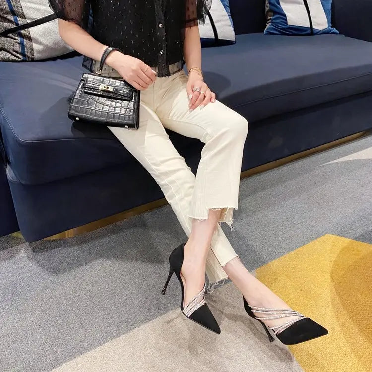 Elegant Shallow Pointed Toe Strappy Evening Party Slip-On High Heels