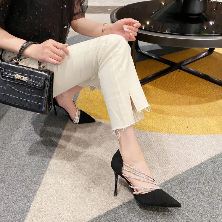 Elegant Shallow Pointed Toe Strappy Evening Party Slip-On High Heels
