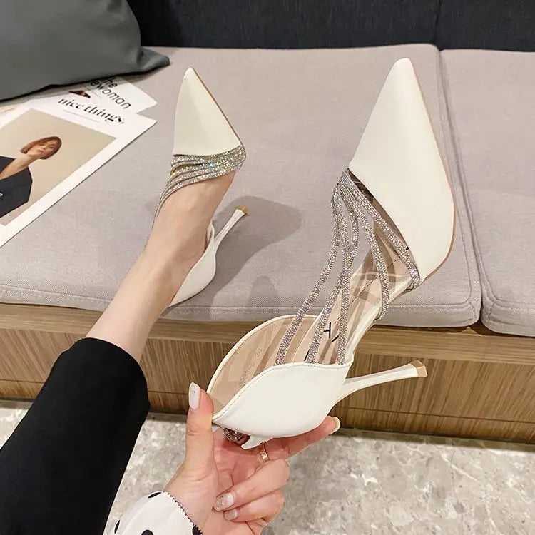 Elegant Shallow Pointed Toe Strappy Evening Party Slip-On High Heels