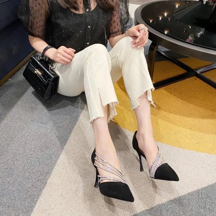 Elegant Shallow Pointed Toe Strappy Evening Party Slip-On High Heels
